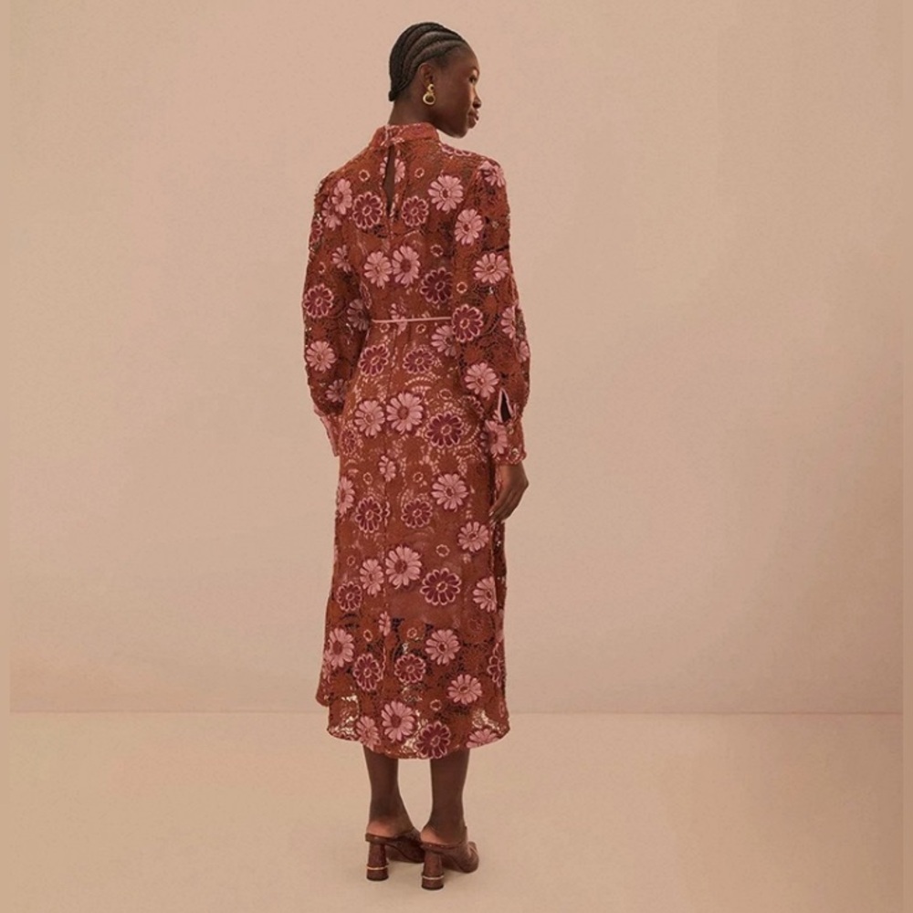 NWT Farm Rio Brown Gigi Tapestry Guipure Midi Dress - Picture 4 of 16